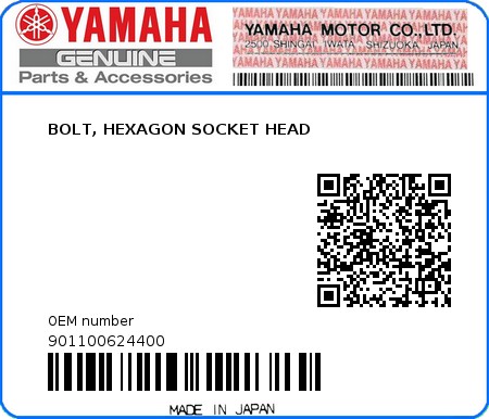 Product image: Yamaha - 901100624400 - BOLT, HEXAGON SOCKET HEAD  0