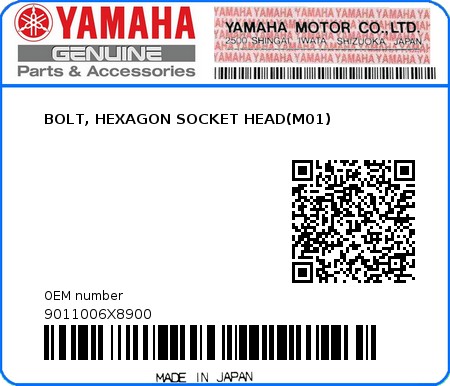 Product image: Yamaha - 9011006X8900 - BOLT, HEXAGON SOCKET HEAD(M01)  0