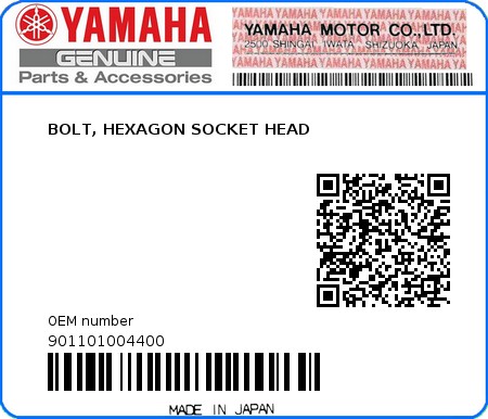 Product image: Yamaha - 901101004400 - BOLT, HEXAGON SOCKET HEAD  0