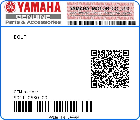Product image: Yamaha - 901110680100 - BOLT  0