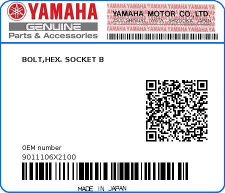 Product image: Yamaha - 9011106X2100 - BOLT,HEX. SOCKET B  0