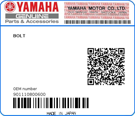 Product image: Yamaha - 901110800600 - BOLT  0