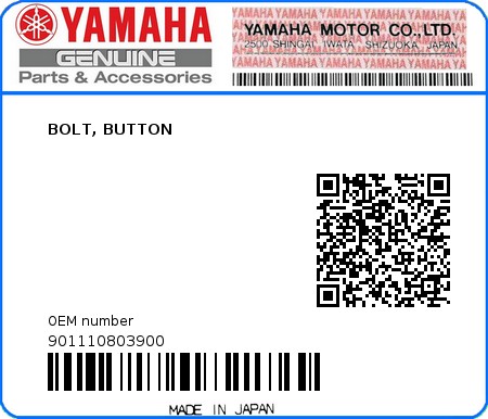 Product image: Yamaha - 901110803900 - BOLT, BUTTON  0
