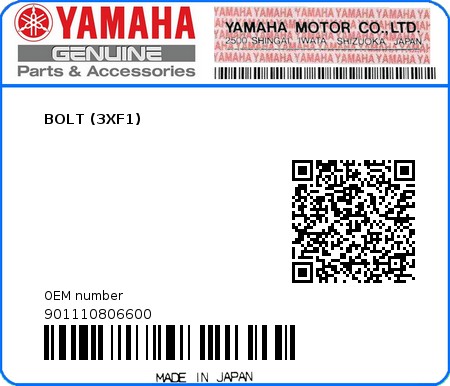 Product image: Yamaha - 901110806600 - BOLT (3XF1)  0