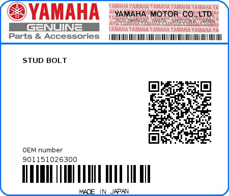 Product image: Yamaha - 901151026300 - STUD BOLT   0