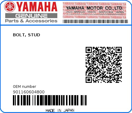 Product image: Yamaha - 901160604800 - BOLT, STUD  0