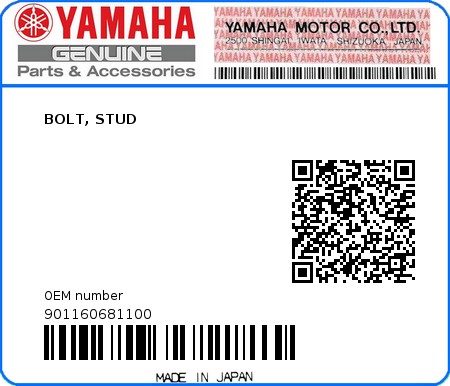 Product image: Yamaha - 901160681100 - BOLT, STUD  0