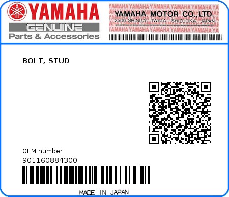 Product image: Yamaha - 901160884300 - BOLT, STUD  0