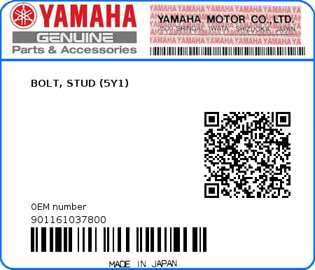Product image: Yamaha - 901161037800 - BOLT, STUD (5Y1)  0