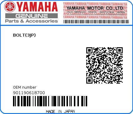 Product image: Yamaha - 901190618700 - BOLT(3JP)  0
