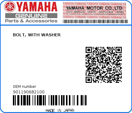 Product image: Yamaha - 901190682100 - BOLT, WITH WASHER   0