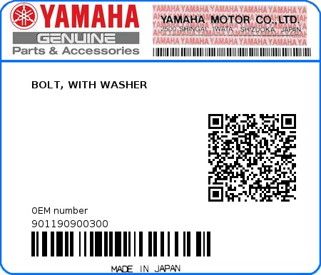 Product image: Yamaha - 901190900300 - BOLT, WITH WASHER  0