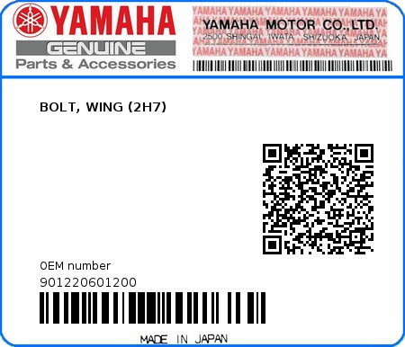 Product image: Yamaha - 901220601200 - BOLT, WING (2H7)  0