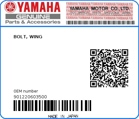 Product image: Yamaha - 901220603500 - BOLT, WING  0