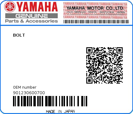 Product image: Yamaha - 901230600700 - BOLT   0
