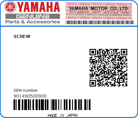Product image: Yamaha - 901490500900 - SCREW  0