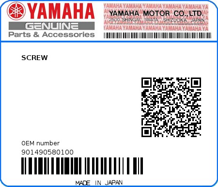 Product image: Yamaha - 901490580100 - SCREW  0