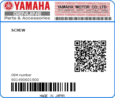 Product image: Yamaha - 901490601900 - SCREW  0