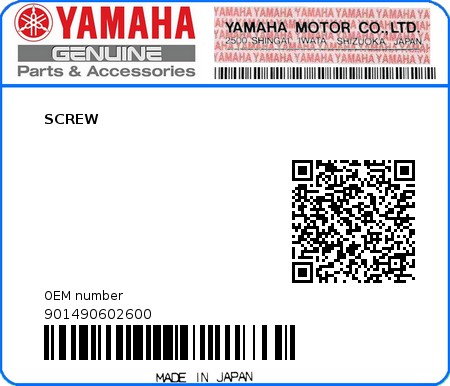 Product image: Yamaha - 901490602600 - SCREW  0