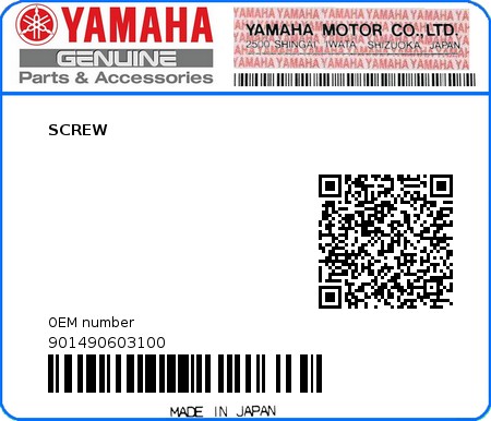 Product image: Yamaha - 901490603100 - SCREW  0