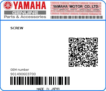 Product image: Yamaha - 901490603700 - SCREW  0