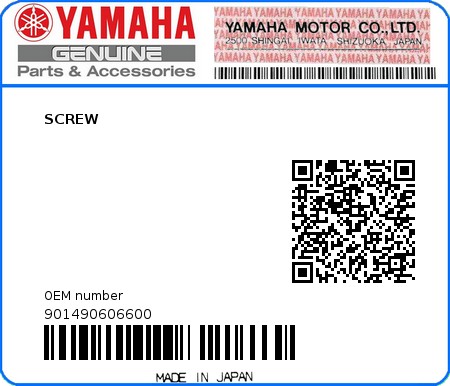 Product image: Yamaha - 901490606600 - SCREW  0