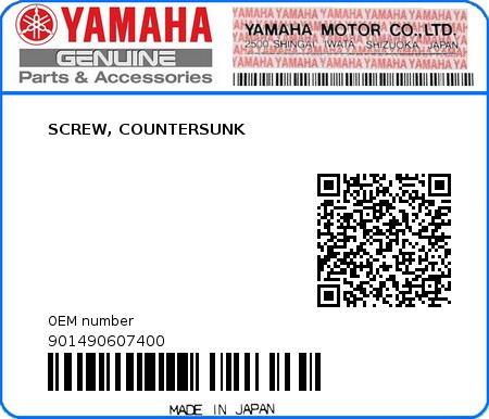 Product image: Yamaha - 901490607400 - SCREW, COUNTERSUNK  0