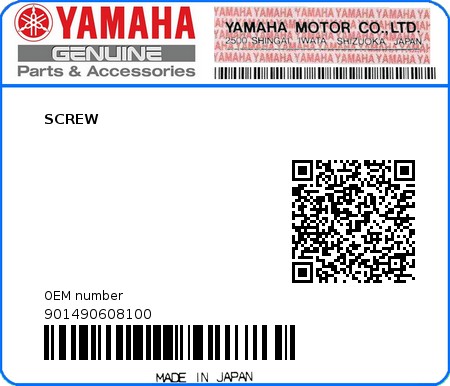 Product image: Yamaha - 901490608100 - SCREW  0