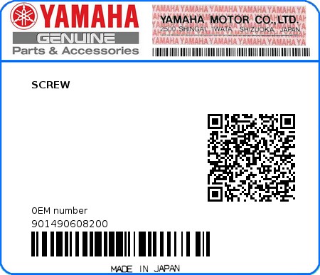 Product image: Yamaha - 901490608200 - SCREW  0