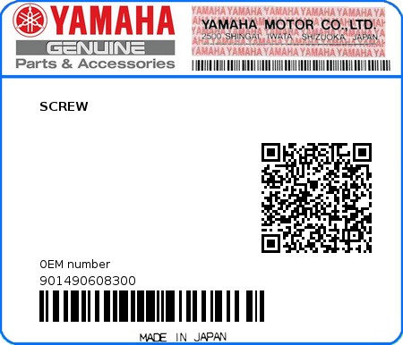 Product image: Yamaha - 901490608300 - SCREW  0