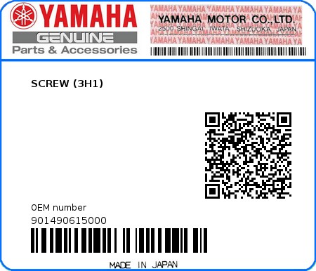 Product image: Yamaha - 901490615000 - SCREW (3H1)  0
