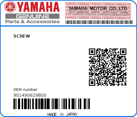 Product image: Yamaha - 901490629800 - SCREW   0