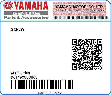 Product image: Yamaha - 901490803800 - SCREW  0