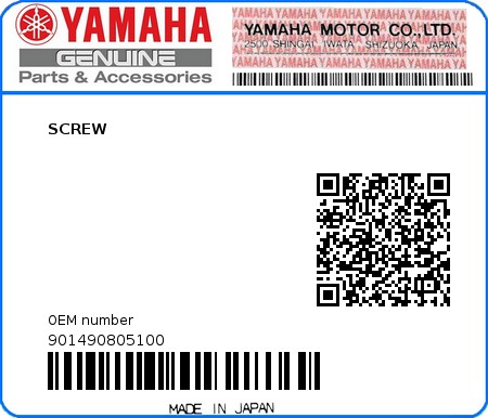Product image: Yamaha - 901490805100 - SCREW  0