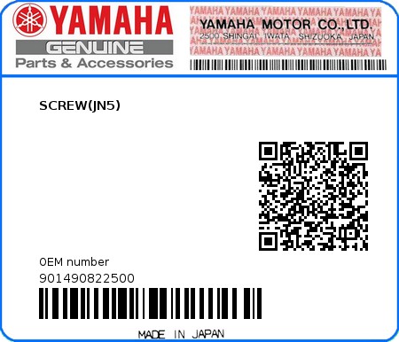 Product image: Yamaha - 901490822500 - SCREW(JN5)  0