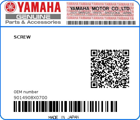 Product image: Yamaha - 9014908X0700 - SCREW  0