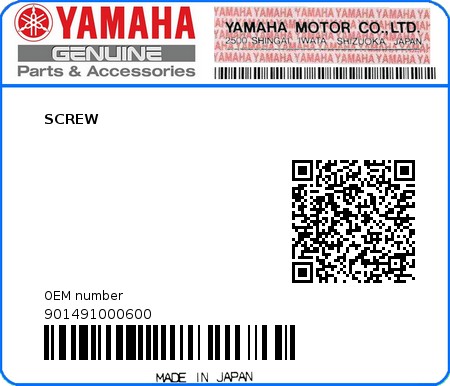 Product image: Yamaha - 901491000600 - SCREW  0