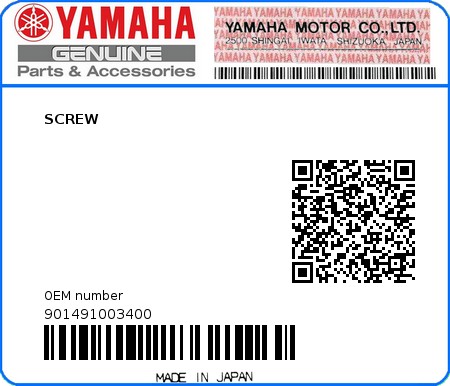 Product image: Yamaha - 901491003400 - SCREW  0