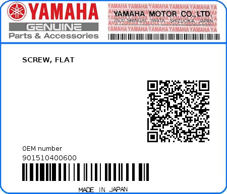 Product image: Yamaha - 901510400600 - SCREW, FLAT  0