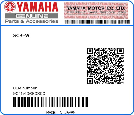 Product image: Yamaha - 901540680800 - SCREW   0