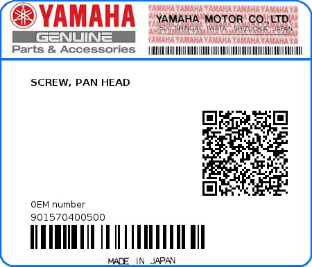 Product image: Yamaha - 901570400500 - SCREW, PAN HEAD  0