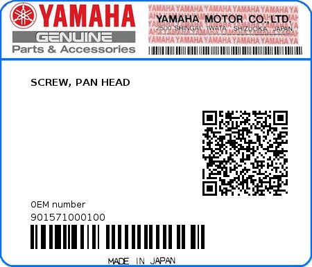 Product image: Yamaha - 901571000100 - SCREW, PAN HEAD  0