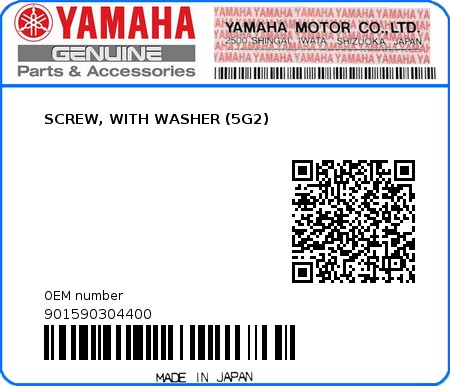 Product image: Yamaha - 901590304400 - SCREW, WITH WASHER (5G2)  0