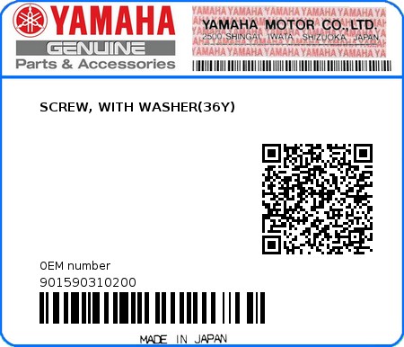 Product image: Yamaha - 901590310200 - SCREW, WITH WASHER(36Y)  0