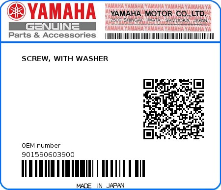 Product image: Yamaha - 901590603900 - SCREW, WITH WASHER  0