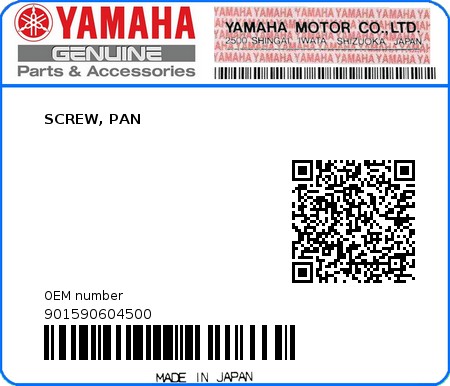 Product image: Yamaha - 901590604500 - SCREW, PAN  0