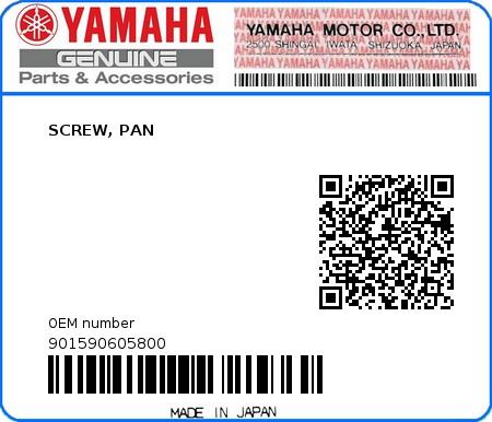 Product image: Yamaha - 901590605800 - SCREW, PAN  0