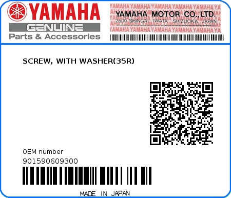 Product image: Yamaha - 901590609300 - SCREW, WITH WASHER(35R)  0