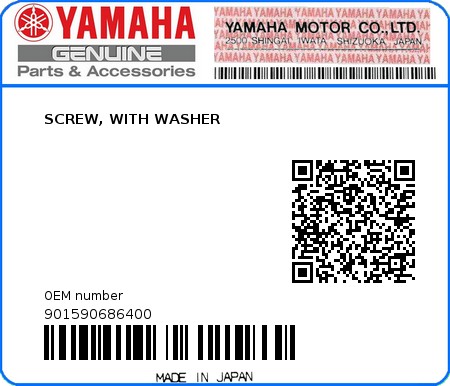 Product image: Yamaha - 901590686400 - SCREW, WITH WASHER  0