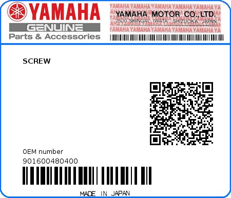 Product image: Yamaha - 901600480400 - SCREW   0